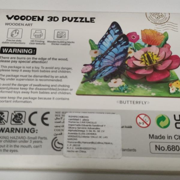 Rompecabezas 3D de Madera – Mariposa Colorida DIY